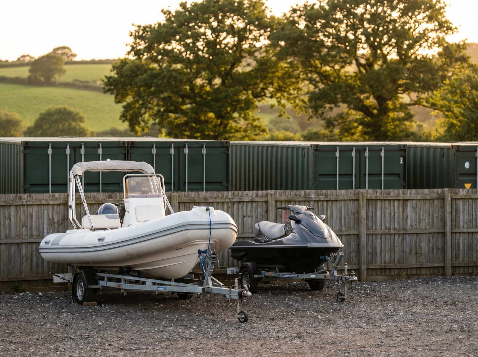 Boat and jet ski parked at SOS Storage